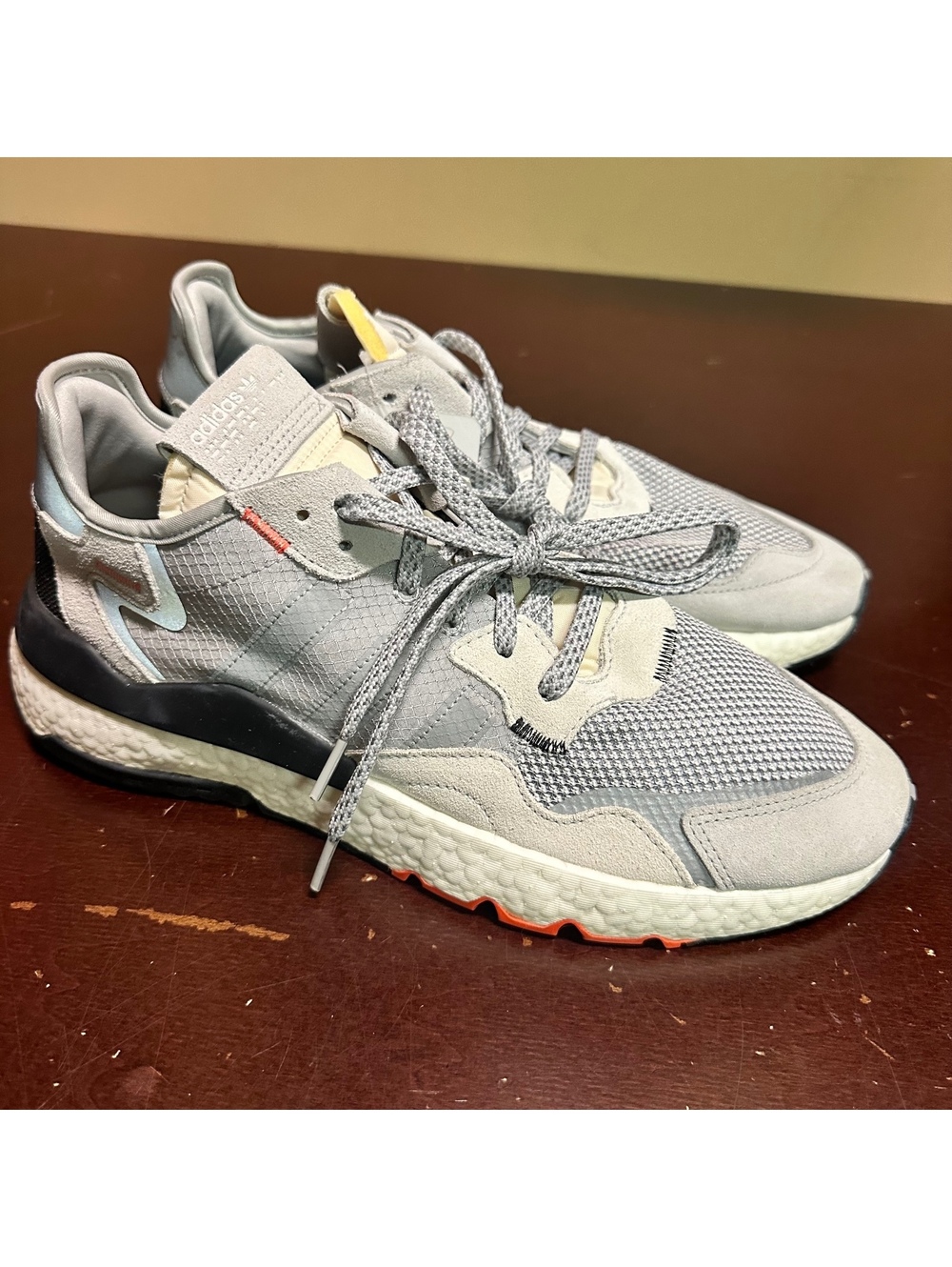 Adidas Nite Men's Joggers Size 12 Grey Orange Sneakers DB2808 Boost Runnings